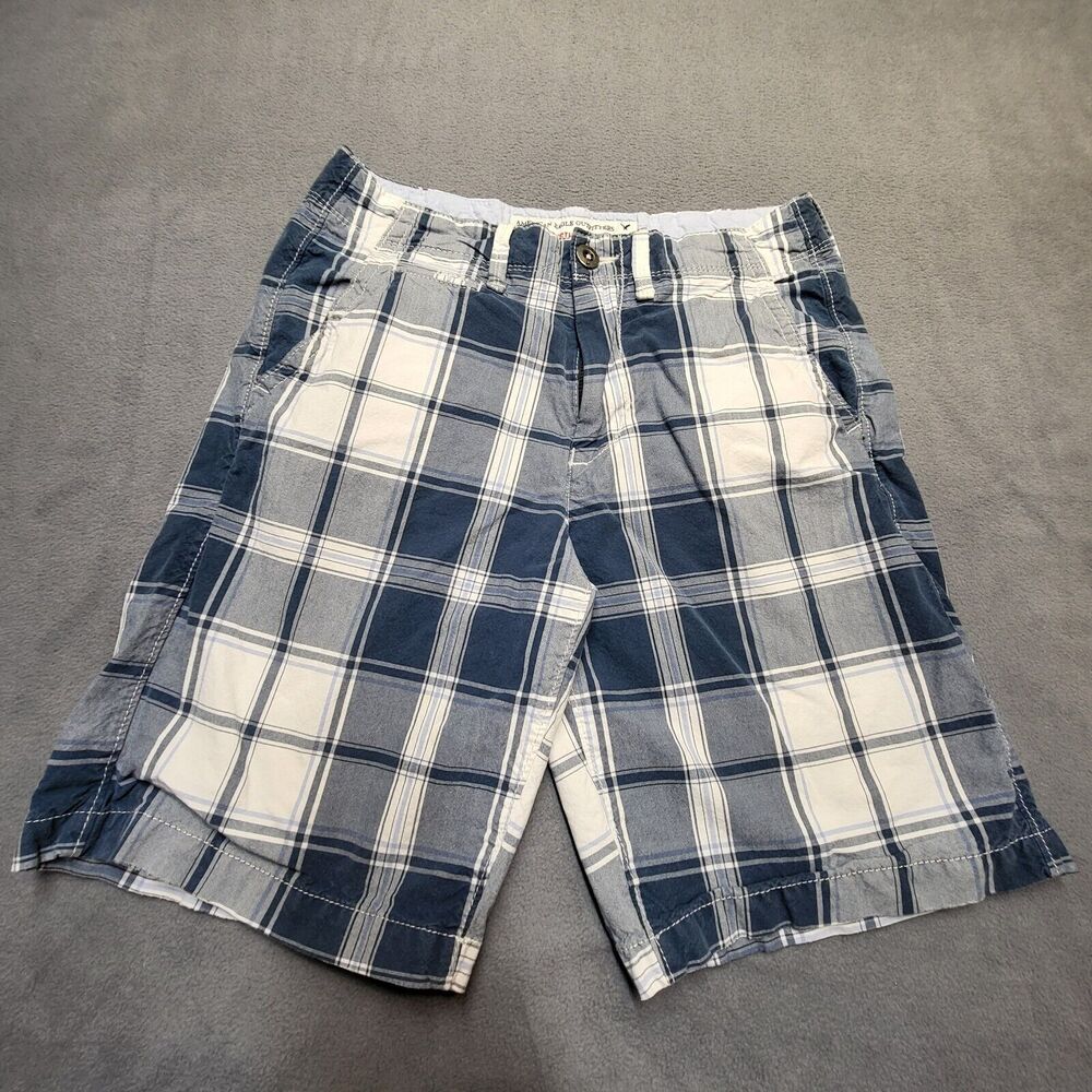 American Eagle Outfitters Mens 30 Plaid Cargo Shorts Casual Flat Front Y2K